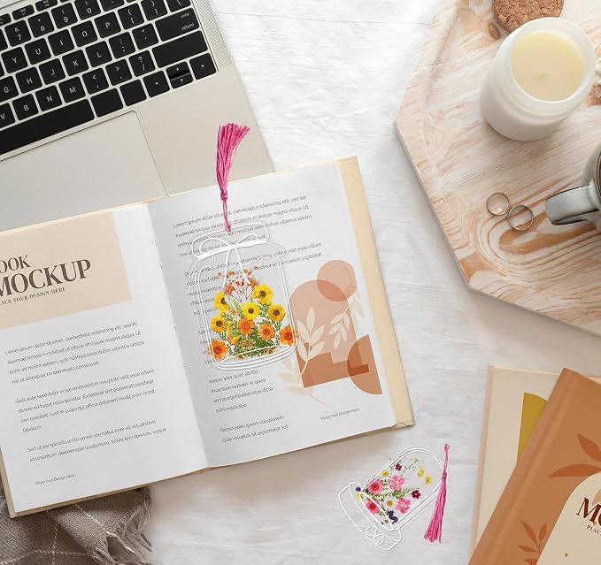 50 Pcs Bookmark Making Kit Transparent, Book Marks Set DIY Dried Flower, Include Clear Bookmarks, Colorful Tassels, Tweezer and Open Tags, Handmade Large Size Bookmark Page for Women
