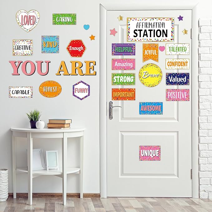 Confetti Affirmation Station Bulletin Board Set Classroom Decorations Colorful Confetti Inspirational Motivational Posters You Are Positive Inspirational Accent Cutouts for Classroom Mirror Wall Decor