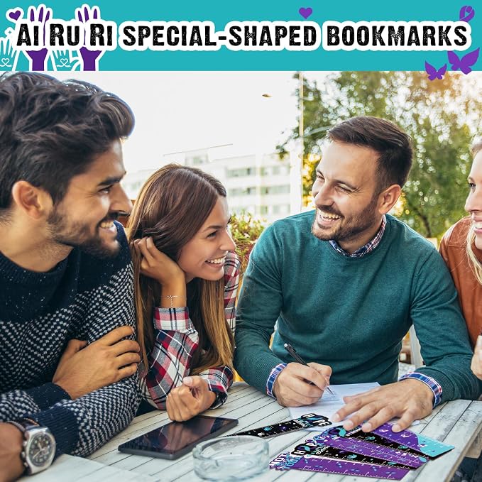 Kosiz 120 Pcs Suicide Prevention Awareness Bookmarks Ruler Bulk Gifts Teal Purple Ribbon Bookmarks Ruler Hope Butterfly Heart Inspirational Gifts for Women Men Suicide Prevention Supplies