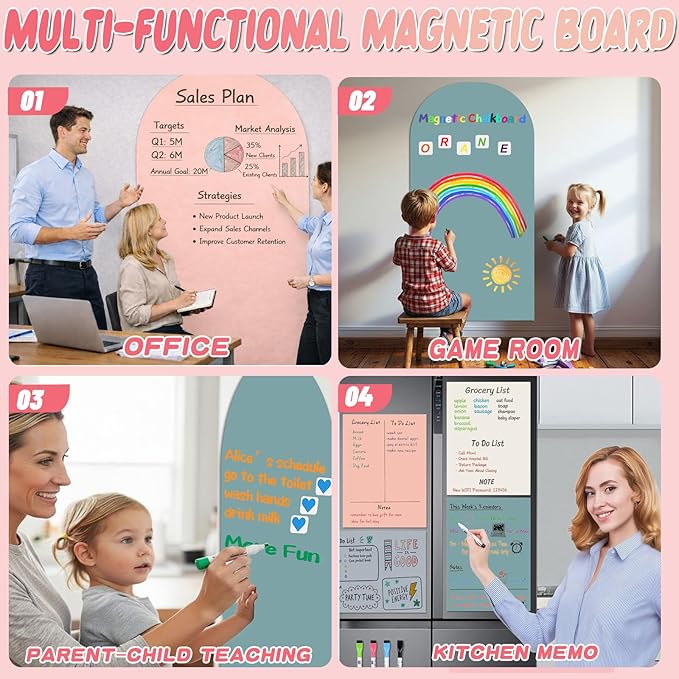 Magnetic Arch Wall Decal for Kids,Upgraded Thickened Magnetic Chalkboard for Most Wall,Suitable for Home Decoration Wallpaper and Children's Game Room (Grey, 16" W x 24" H)