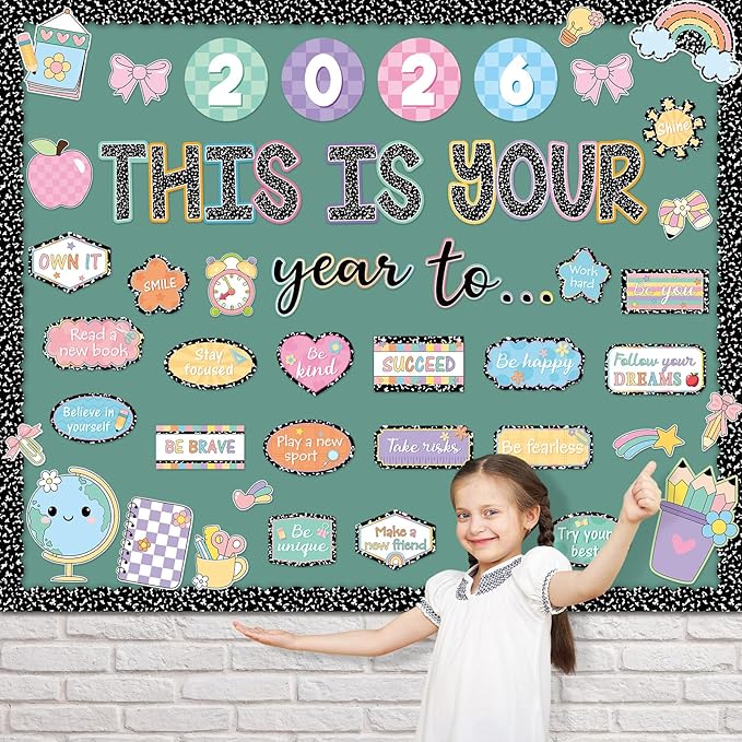 Eaasty Composition This is Your Year to Bulletin Board Set Composition Notebook Pencil Cutouts Motivational Welcome Back to School Classroom Decor for School Office Chalkboard Door Wall Decor Supply