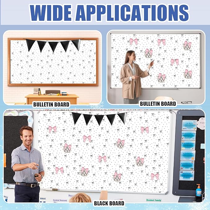 FYSUIMU Bulletin Board Paper - Mini Roll - 17 in x 32.8 Ft White Black Bow Dot Backdrop Decor for Home Office Classroom Party DIY Crafts Supplies