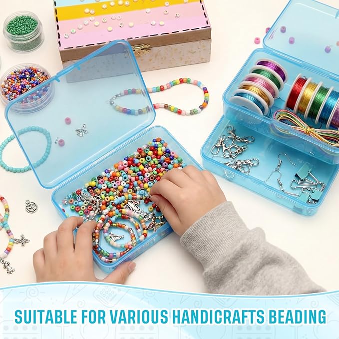 Dunzoom 25 Pcs Plastic Crayon Boxes with Lids, 4.53 x 3.35 x 1.1 Inches Stackable Small Storage Organizer Containers Crayon Pencil Case for Art Crafts Jewelry Beads Office Supplies(Blue)