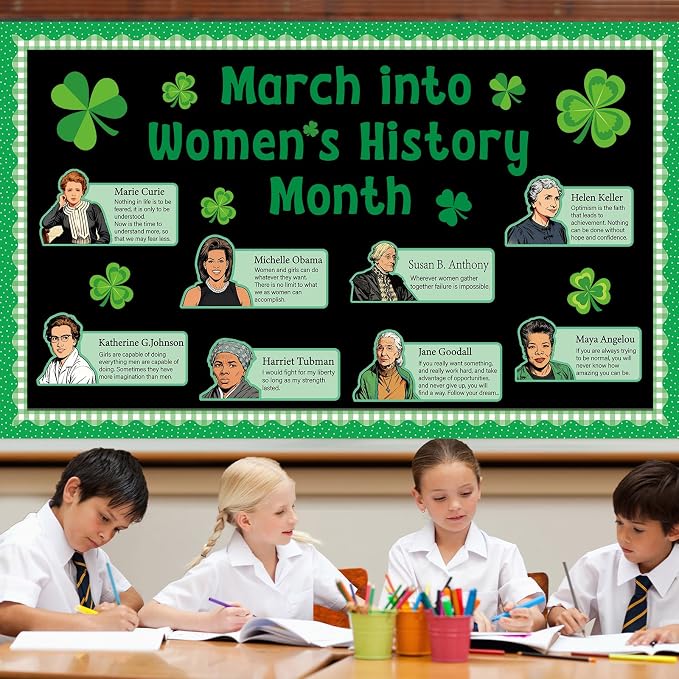 St. Patrick's Day Bulletin Board Set Women in History Inspirational Classroom Decoration March International St. Patrick's & Women's Day Bulletin Board Cutouts for School Home Chalkboard Wall Decor