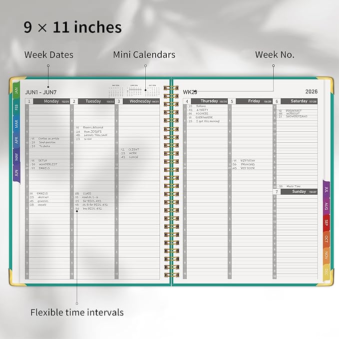 Appointment Book 2026 with Colorful Tabs ,Hardcover Weekly & Monthly Appointment Planner from Jan 2026-Dec 2026 ,Daily 7AM - 10 PM Hourly Schedule Planning for Salon,Client,12 Monthly Calendar 9" x 11", Blue