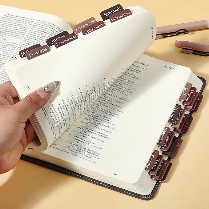 Mr. Pen- Bible Tabs, 75 Tabs, Brown, Laminated Bible Tabs for Women and Men, Bible Tabs for Study Bible, Large Print Bible Index Tabs, Bible Book Tabs, Bible Labels Tabs, Mr. Pen Bible Tabs