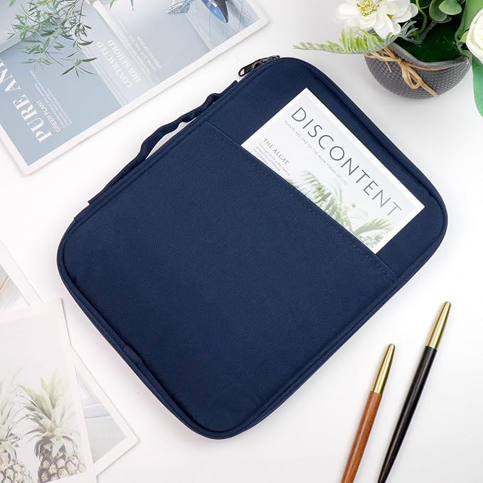 Navy Blue Book Sleeve with Zipper Nylon Book Covers 11"×9" Book Pouch Washable Book Protector Cloth Book Case Bags for Book Lovers Office Document