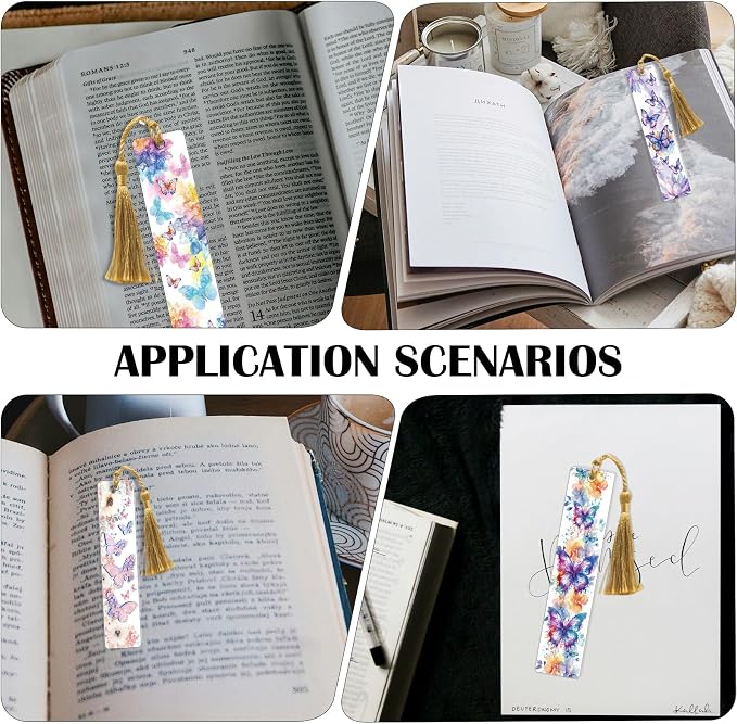AFRITEE UV DTF Bookmark Wraps - 24 Sheets Colorful Butterfly Flowers UV DTF Stickers for Blanks Bookmark Decor, Blue Butterfly Double-Sided Waterproof Transfer Sticker Decals Decor Gift for Women