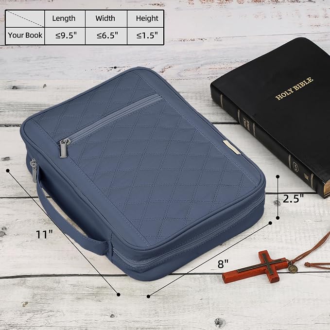 FINDCOZY Bible Cover for Women, Durable Carrying Book Case Church Bag for Biblical Accessories with Handle and Zippered Pocket, for Scriptures, Blue