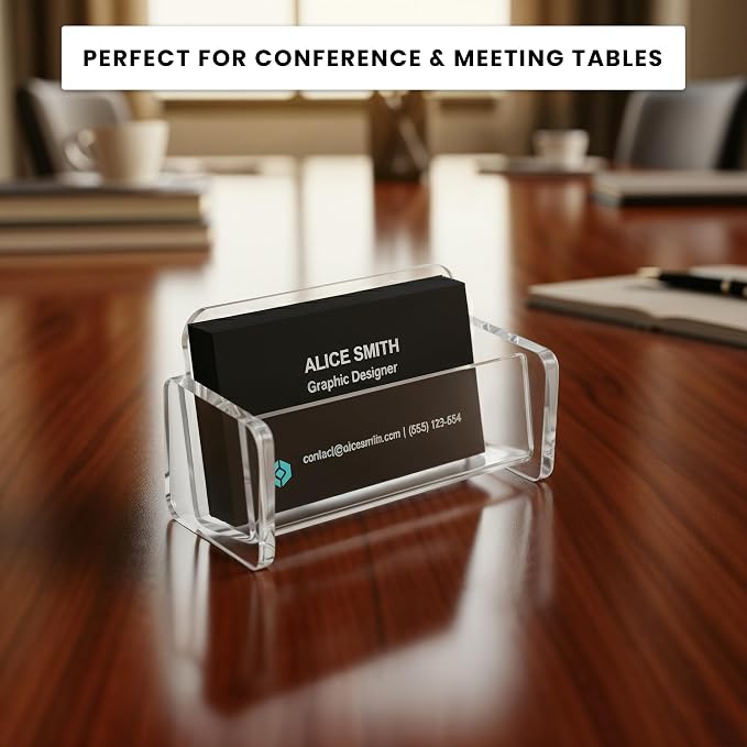 Acrylic Business Card Holder | Clear Business Card Organizer for Horzontal Cards | Plastic Business Card Display for Desk Organization | Office Desk Accessories