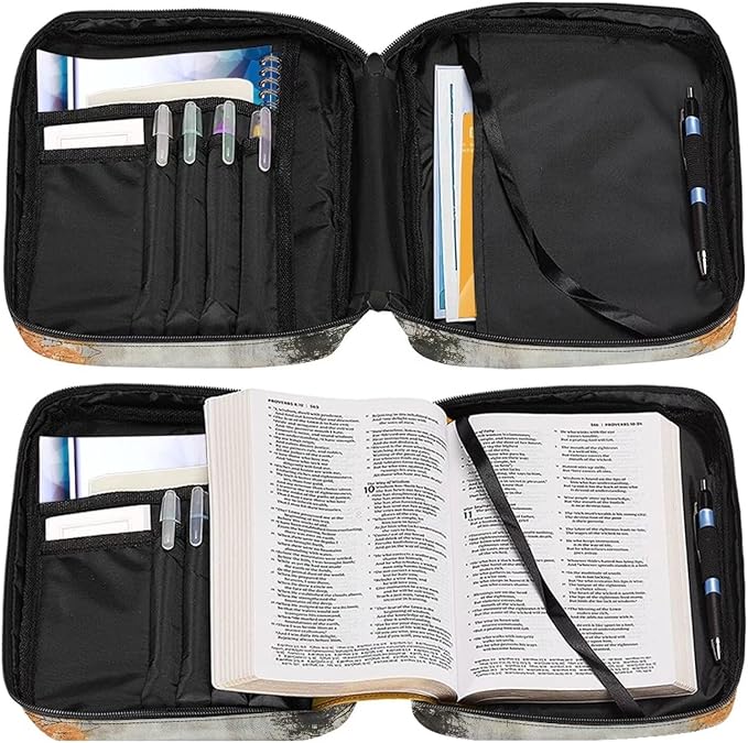 Suobstales Deer Forest Camo Print Bible Cover Carrying Book Case for Women Men Lightweight Bible Bag Bible Protective with Handle and Zippered Pocket