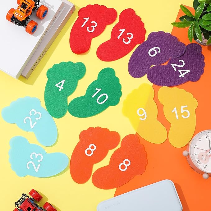 Outus 48 Pieces Carpet Feet Spots, Sit Foot Spots, Line up Spots for Classroom Floor, Carpet Markers for Teacher Supplies Classroom Rug, School Decoration (Number 1-24)