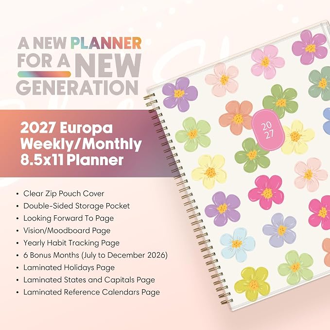 Blue Sky Gen Z 2027 Weekly and Monthly Planner Calendar, January 2027 - December 2027, 8.5" x 11", Flexible Cover With Zip Pouch, Durable Twin Wire Binding, Laminated Tabs, Storage Pocket, Capri