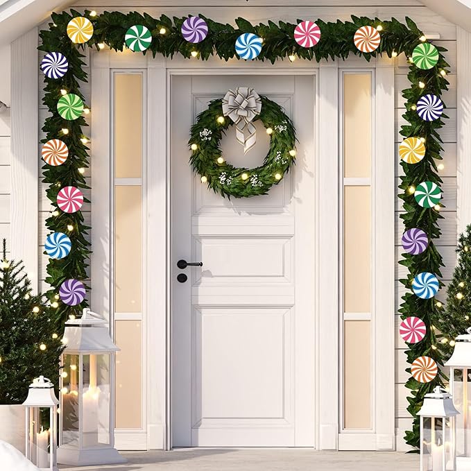 48 Pieces Peppermint Candies Cutouts Christmas Home Classroom Decoration Sweet Peppermint Cut Outs with Glue Point Dots for Winter Bulletin Board Christmas Candyland Party, 5.9 x 5.9 Inch(Colorful)