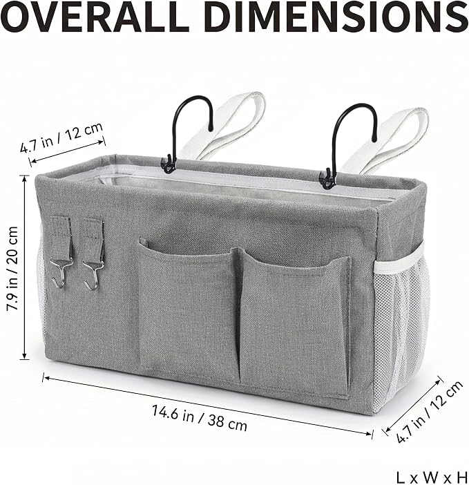 2pc Bedside Caddy Organizer with Hooks, No-Sagging Canvas Hanging Bed Pocket with Water Bottle Holder, Bedside Storage for Dorm Room Essentials, Bunk Bed Accessories, Hospital Bed Rails & Crib (pink)