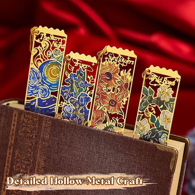 4 PCS Stamp Form Bookmark, Metal Van Gogh Book Mark for Reading, Small Book Lover Gift for Women & Men