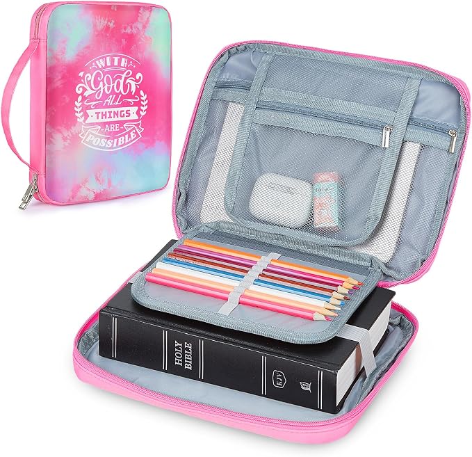 ICOSY Bible Cover Case for Women Girls Kids Bible Bag Case with Handle Kids Girls Bible Study Accessories Supplies