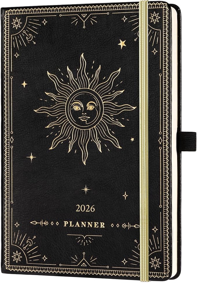 2026 Planner - Weekly Planner 2026, Jan. 2026 - Dec. 2026, 5.75" x 8.25", 2026 Weekly and Monthly Planner, Faux Leather planner 2026 with Back Pocket & 40 Notes Pages - The Sun