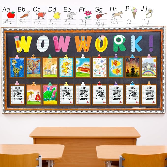 Mooliwe 139 Pcs Student Work Display Bulletin Board Composition Notebook Paper Classroom Decoration Wow Work Cutouts with Clipnames Display Classroom Wall Decor for Teachers Back to School Supplies