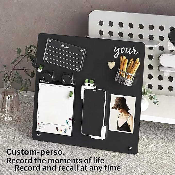 1-Pack Magnet Board, Magnet Display Stand, 12.6 x 11 Inch Memo Board with Removable Feet for Desk, Kitchen, Memo, Photo and Document Display(1, Black-Vertical)