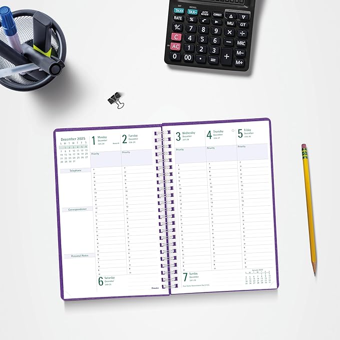 Blueline® 2026 Timanager® DuraFlex 5-Day Weekly/Monthly Planner, 13 Months, December 2025 to December 2026, Poly Cover, 9.0625" x 5.875", Purple (C5910V.86T-26)
