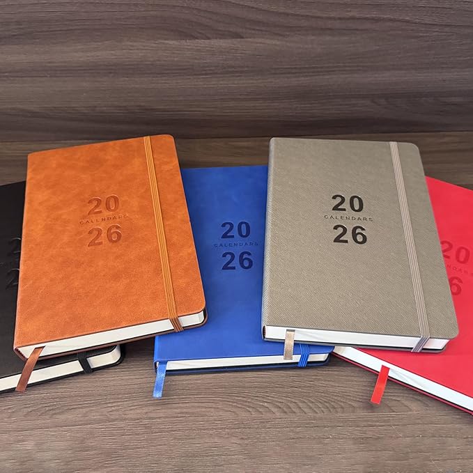 Daily Planner 2026, Calendar 2026 Agenda Planner Daily Journal Notebook 8.5"x5.8", January 2026 to December 2026, Faux Leather Cover (Brown, 8.5"×5.75")