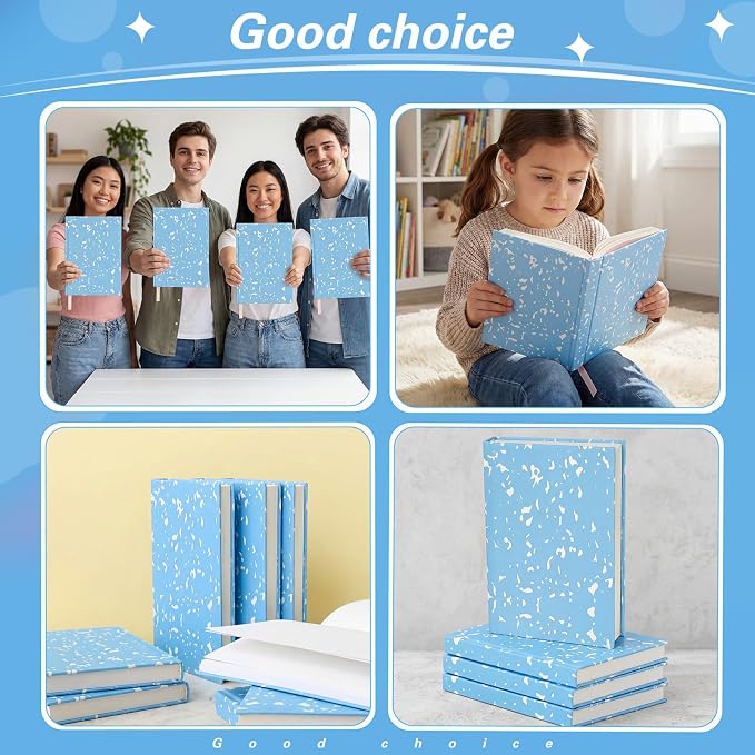 Gilprop 6 Pack Jumbo Stretchable Book Covers, Colorful Covers for Textbook Protection and Care, Washable Reusable Protective for Paperbacks Hardcover Books(Composition Book,Blue White,9-11inch)