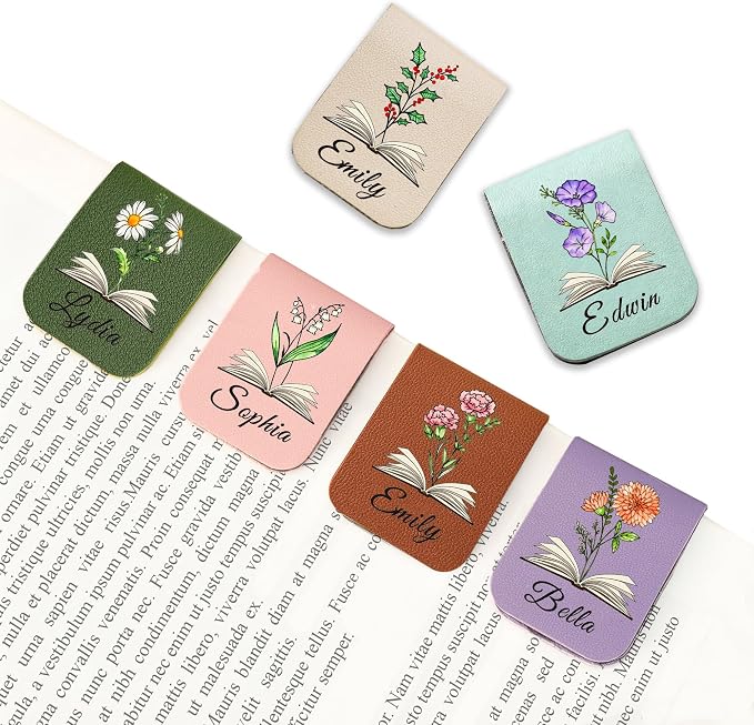 EDSG 2PCS Personalized Magnetic Bookmarks, Custom Bookmark Clip with Birth Flower & Name, Bookmarks for Book Lovers, Readers, Women, Men, Christmas, Birthday, Graduation (Style-2, 2PCS)