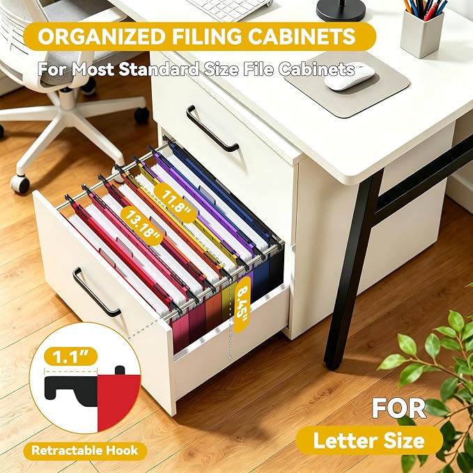 Plastic Hanging File Folders Letter Size,12 Pack Durable Filing Cabinet Folders with Tabs,1 inch Expanding Hang Folder for Home Office,Colored Heavy Duty File Folder Hangers for File Frame Box