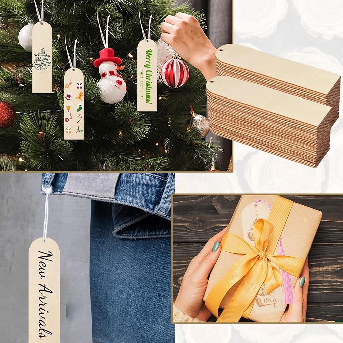 50 PCS Wooden Bookmarks with 50 PCS Multi-Color Tassels,4.7x1.2 in Blank Bookmark DIY Bookmarks,Book Mark Craft for Christmas, Valentine’s Day, Birthdays