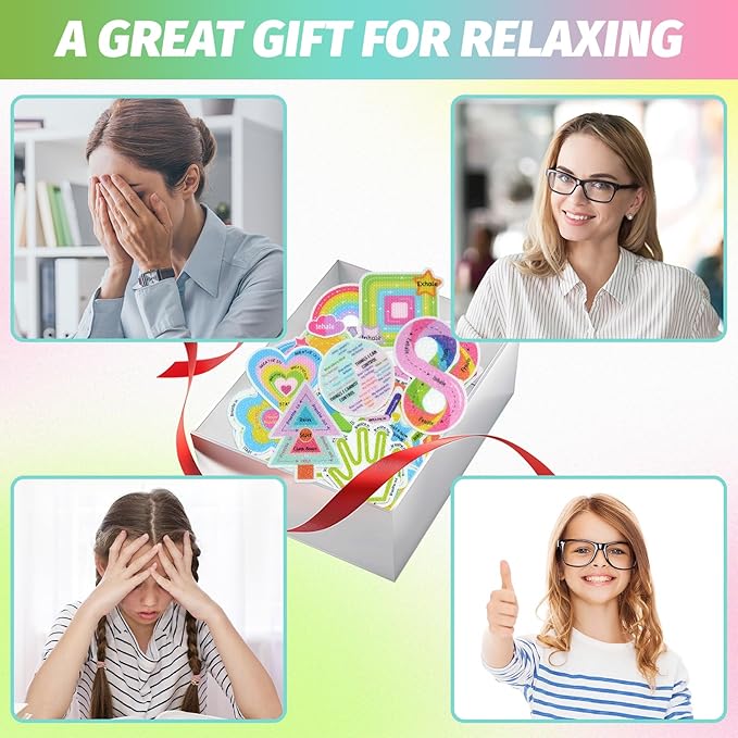 48 Pieces Anxiety Sensory Stickers with Storage Box - Calming Strips with 2 Textured Stickers for Adults & Teens Desk Fidge