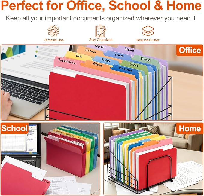 Colored File Folders Letter Size, 18 Pack Rainbow File Folders with 1/3 Cut Tabs, Expandable Manila Folders for Office, School & Home Organization, Fits 8.5” x 11” Documents
