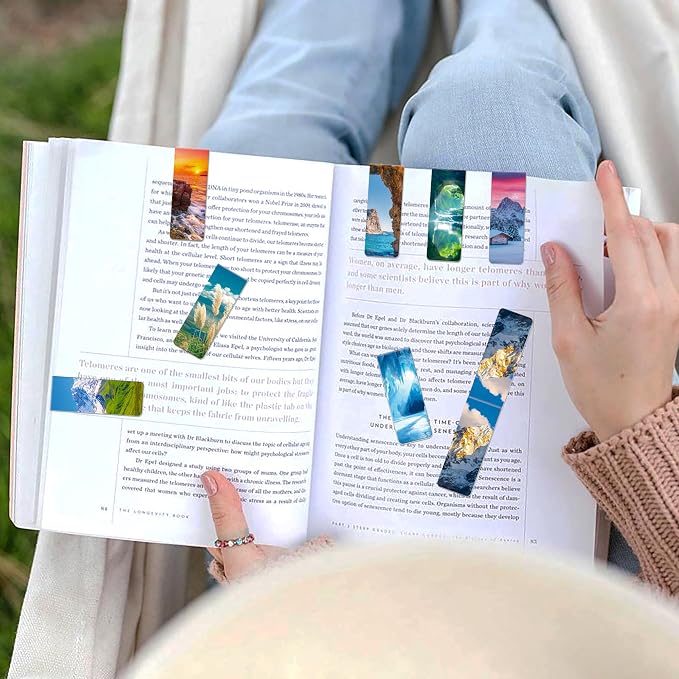 144Pack Magnetic Bookmarks Bulk Book Marks for Reading Women Men Adults Book Lovers Gifts, Cute Bookmarks Magnet Bookmark Clips Magnetic Page Markers Pretty Funny BookMarker (Scenery)