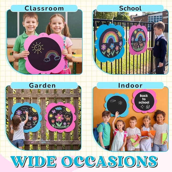 MotiMind 2 Pcs Giant Outdoor Chalkboard for Kids Suitable Indoor and Outdoor Use, Weatherproof Large Black Chalkboard Panels for Wall Back to School Decorations (Classic Flower)