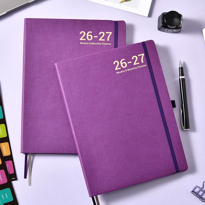 Planner 2026-2027- JUL 2026 - JUN 2027, Planner 2026-2027, Weekly and Monthly planner, 8.5" x 11", Leather Cover Planners with Thick Paper, Back Pocket with Notes Pages, Purple