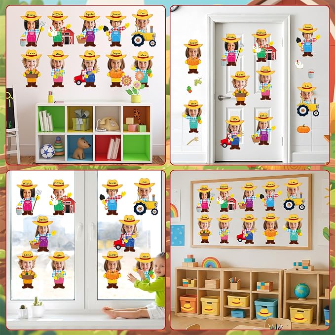 60pcs Farm Theme Cutouts Farmer with Straw Hat Bulletin Board Decorations Farmer Paper Cut-Outs Classroom Decor for Boy Girl Classroom DIY Craft Photo Kindergarten Preschool Wall Door Decor Supplies
