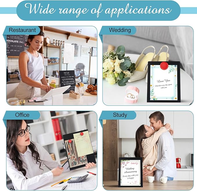 Fainne 2 Pcs Magnetic Bulletin Board with Easel Stand Mini Black Magnet Metal Tabletop Memo Display Board for Back to School Menu Table Office Supplies (17 x 11 Inches)