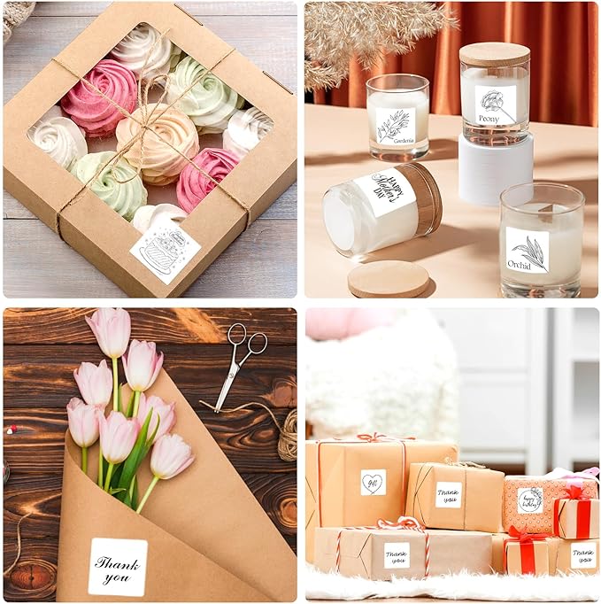 1.5 Inch Square Thermal Labels Printer Stickers, White Self-Adhesive Square Direct Thermal Labels Stickers, Waterproof/Perforation Line Design- 500 Sheets