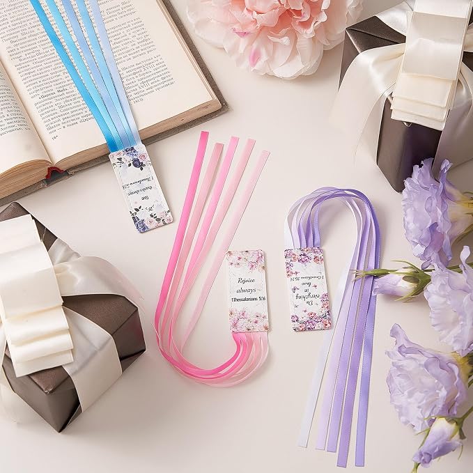 Outus 3 Pieces Bible Ribbon Bookmark Markers Artificial Leather Bookmark with Ribbons for Books Office(Rose,Pink)