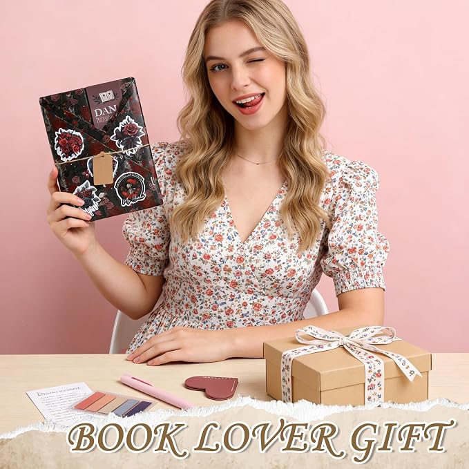 Blind Date with a Book Gift Box - Hamdwerk 6 Set Dark Romance Blind Book Date Gift Supplies Includes Kraft Paper Tags Bookmark Pens Stickers for Women Books Lover Club Librarian Bookish Reader Gifts