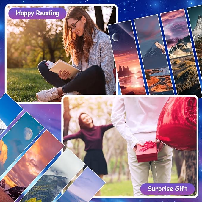 300PCS Landscape Bookmarks for Kids Classroom: 60 Designs, Cool Landscape Bookmarks, Cute Book Mark, Double Sided, for Book Lovers, Students, Children, Rewards, Gifts