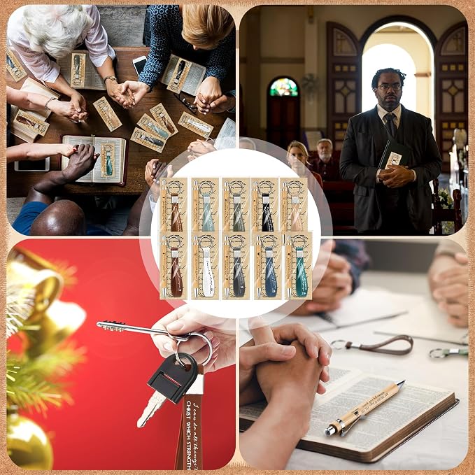 Gueevin 30 Sets Christian Party Favors Gift Bulk Church Father's Day Sunday School Teacher Graduation Bible Verse Bamboo Pen Prayer Religious Bookmarks Scripture Silicone Keychain (Inspirational)