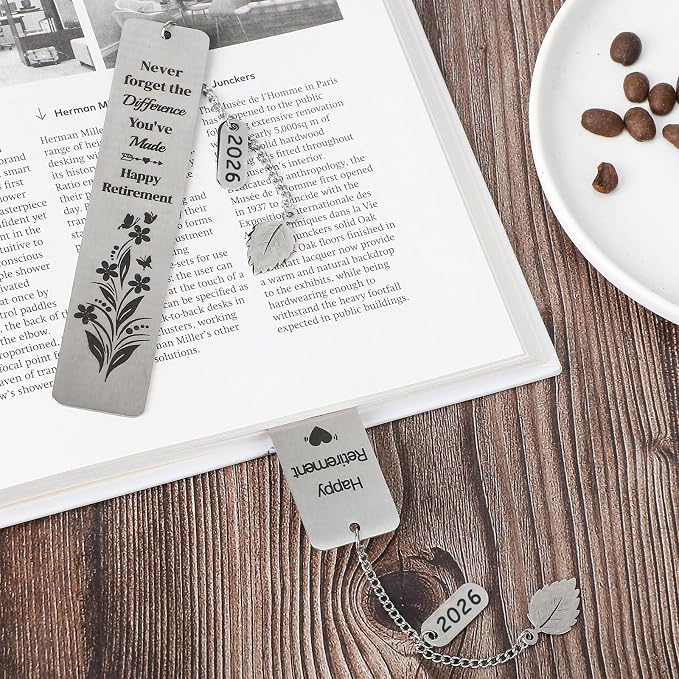 Retirement Gifts for Women 2026 Coworker Retirement Bookmarks for Women Men Book Lovers Farewell Going Away Goodbye Appreciation Retirement Gifts for Retired Teacher Nurse Colleagues(2Pcs Metal)