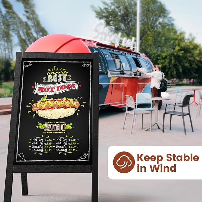 Chezerra A Frame Chalkboard Sign, 40"x20" Extra Large Sidewalk Chalk Board, Wooden Standing ChalkBoards Set with Markers, Double-Sided Magnetic Blackboard for Cafés, Weddings, Party Guide, Black