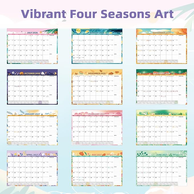 Ospelelf Desk Calendar 2026-2027, Magnetic Calendar for Refrigerator 12'' x 17'', 18 Month Desk Calendar, Use July 2026 - Dec 2027, Four Seasons