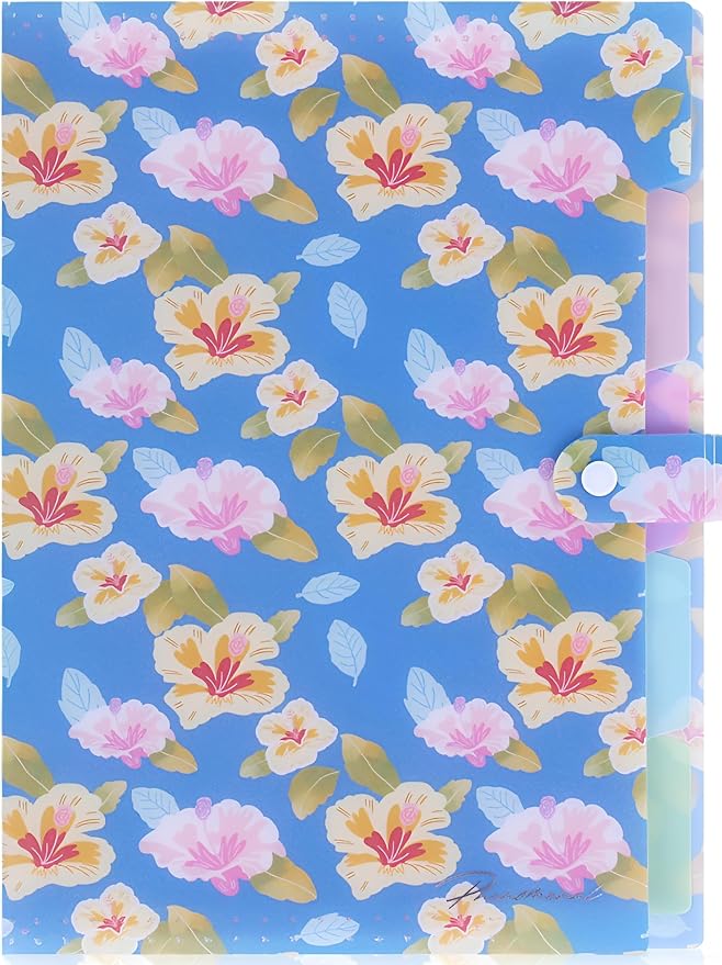 Flower Series Expanding File Folder, Vintage Floral Elegant Funky Cute Retro Document Organizer for Document Arrangement - Blue Floral