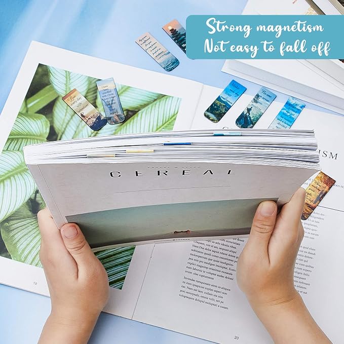 Zonon 12 Pcs Bible Magnetic Bookmark Inspirational Scripture Christian Book Markers Religious Verse Magnetic Bookmark Page Clip Assorted Marker Set with Landscape for Reading School Supplies