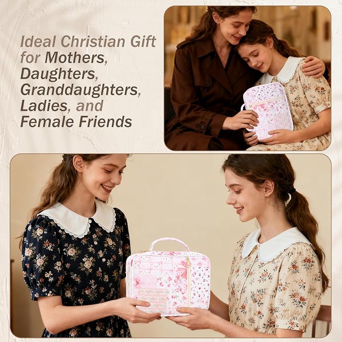 XKDOUS Bible Cover for Women Church Book Holder Quilted Carrying Case with Handle, Tabs, Study Supplies Portable Bible Bag Journaling Kit Christian Gifts for Mom Lady