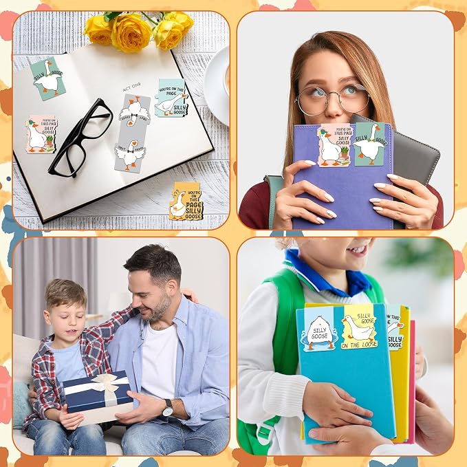 Goose Magnetic Bookmark Gifts - 8Pcs Silly Bookmarks Goose Magnetic Funny Meme Book Mark Magnets Cartoon Animal Page Marker Clip Gift for Book Lovers Students Teacher School Reading Book Marks