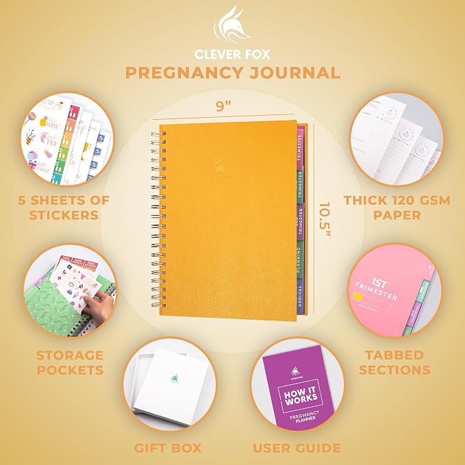 Clever Fox Pregnancy Journal & Memory Book - Pregnancy Planner & Notebook for Expecting Moms – Baby Keepsake, First Time Moms Gift (Amber Yellow, 9" x 10.5")